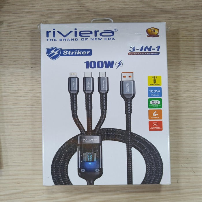 Riviera Striker 100W Super Fast Charging Data Cable – Ultimate Power & Speed