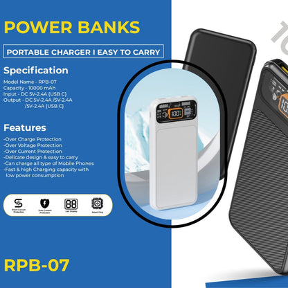Riviera 10,000mAh Power Bank – Fast Charging with Dual Inputs & Quick Charge 3.0