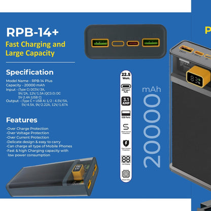 Riviera 20,000mAh Power Bank – High-Capacity Fast Charging with QC3.0