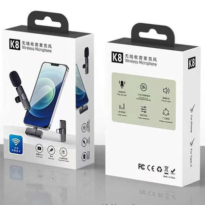 K8 Wireless Microphone – Plug & Play Clip-On Mic for iPhone & Type-C Devices